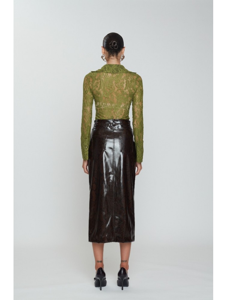 MIX AND MATCH Aisha Midi Skirt Python Print Καφέ Φίδι Μίντι Φόυστα